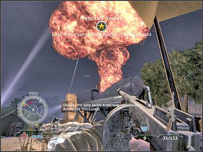 Now you'll only have to reach the second fuel tank which is located to the west - Sabotage Fuel Containers - Operation Avalanche - Medal of Honor: Airborne - Game Guide and Walkthrough