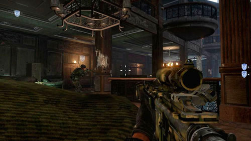 Move on only when Mother does, but do not hide with him, just hide in behind the chair on the left (see picture above) - Mission 06: Rip Current - Campaign - Medal of Honor: Warfighter - Game Guide and Walkthrough