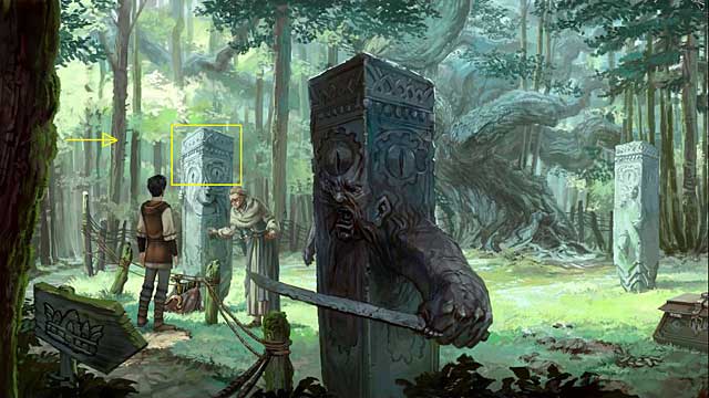Ask Nuri (you have her in the inventory) to hide behind the pillar and talk with the magician (use her with the left stone pillar) - Find a way to the clearing - Chapter II - Memoria - Game Guide and Walkthrough