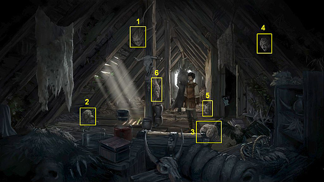 To solve the demons riddle click in turn on the stone heads and choose following answers - Solve the riddle of the sixth spirit - Chapter IV - Memoria - Game Guide and Walkthrough