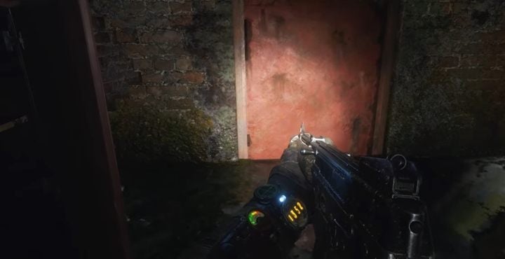 Find the red door at the bottom of the building - Metro Exodus Sams Story: Night Stashes - list - Secrets - Metro Exodus Guide