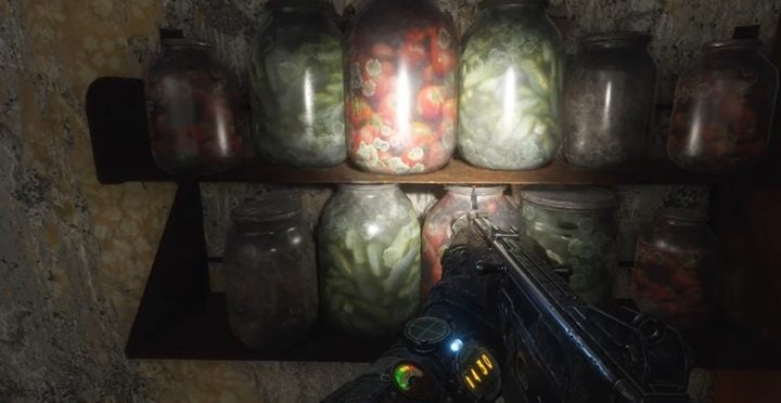 You must destroy the jars on the cabinet -they will reveal another stash - Metro Exodus Sams Story: Night Stashes - list - Secrets - Metro Exodus Guide