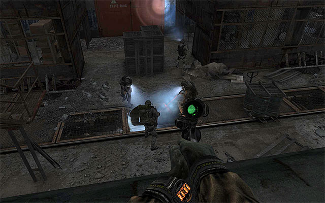 Position yourself near the edge of the car rooftop and wait for the enemies to disperse - Find about the plans of the Red Line troops | Chapter 25: Depot - Chapter 25: Depot - Metro: Last Light Game Guide