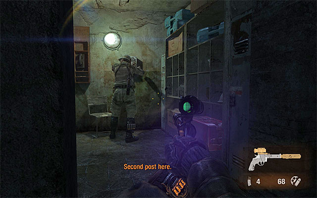 I definitely recommend walking around the gate by taking the narrow passageway shown in the above screenshot, which is located at the wall to the right - Find a way through the armory | Chapter 11: Revolution - Chapter 11: Revolution - Metro: Last Light Game Guide