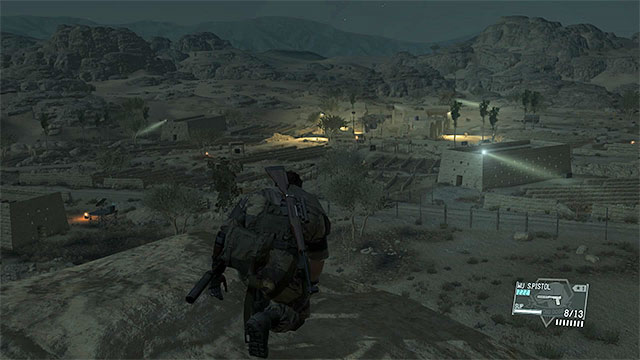 The rocks east of the village are the perfect spot to look around - Finding the Spetsnaz commander | Walkthrough - Mission 3 - A Heros Way - Metal Gear Solid V: The Phantom Pain Game Guide & Walkthrough