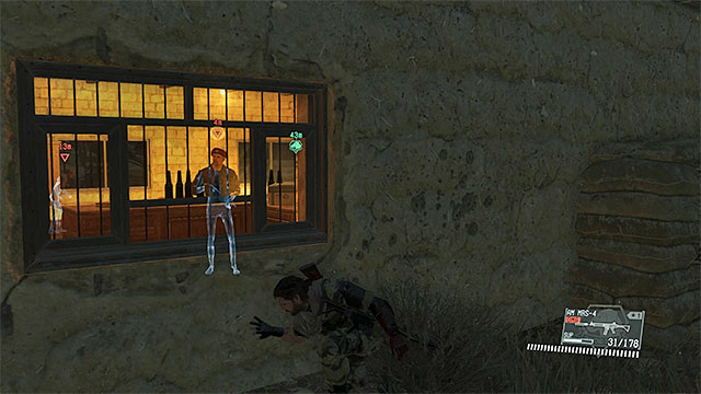 Sneak to the window through which you may see the commander - Killing the Spetsnaz commander | Walkthrough - Mission 3 - A Heros Way - Metal Gear Solid V: The Phantom Pain Game Guide & Walkthrough