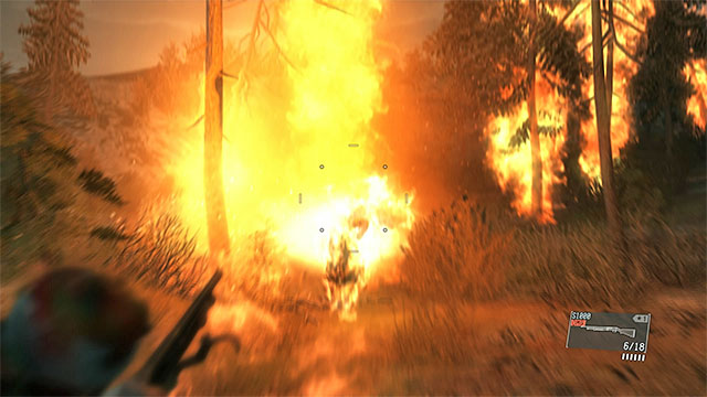 Start shooting at the Man on Fire, as soon as he comes sufficiently close - Escaping the Man on Fire | Walkthrough - Mission 0 - Prologue: Awakening - Metal Gear Solid V: The Phantom Pain Game Guide & Walkthrough