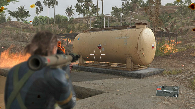 Quickly destroy the fuel tank. - How to defeat the Man on Fire? | Walkthrough - Mission 20 - Voices - Metal Gear Solid V: The Phantom Pain Game Guide & Walkthrough