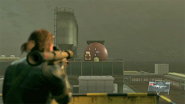 You can destroy the tank using either the C4 explosive, or at a distance (e.g. with the rocket launcher) - Disabling the pump and destroying the tank in the HQ | Walkthrough - Mission 13 - Pitch Dark - Metal Gear Solid V: The Phantom Pain Game Guide & Walkthrough