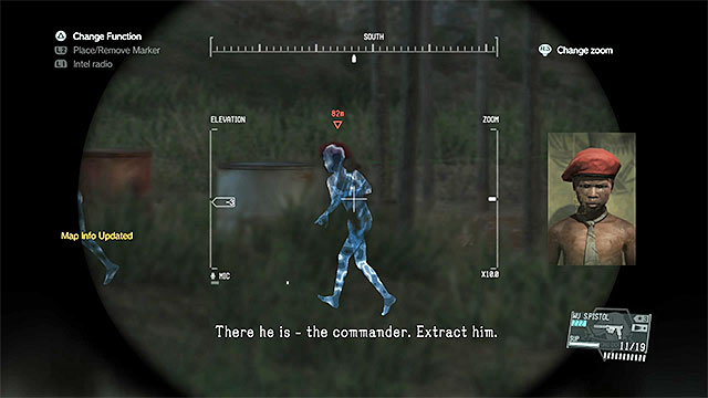 You can tell the commander of the child soldiers by the red beret - Finding the militants XO and the commander of child soldiers | Walkthrough - Mission 25 - Aim True, Ye Vengeful - Metal Gear Solid V: The Phantom Pain Game Guide & Walkthrough