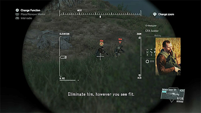 Identify the trafficker and his escort from a safe distance. - Locating the trafficker | Walkthrough - Mission 26 - Hunting Down - Metal Gear Solid V: The Phantom Pain Game Guide & Walkthrough