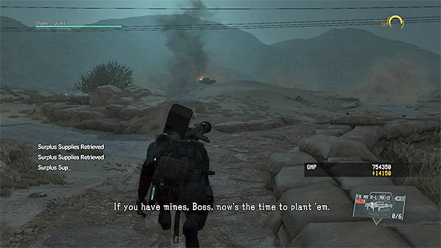 During a minor break, place the mines or order a supply drop - Eliminating the Soviet mechanized unit | Walkthrough - Mission 45 - A Quiet Exit - Metal Gear Solid V: The Phantom Pain Game Guide & Walkthrough