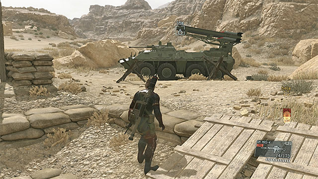 The location of the armored vehicle. - Eliminating the colonel and the tanks from the convoy | Walkthrough - Mission 8 - Occupation Forces - Metal Gear Solid V: The Phantom Pain Game Guide & Walkthrough