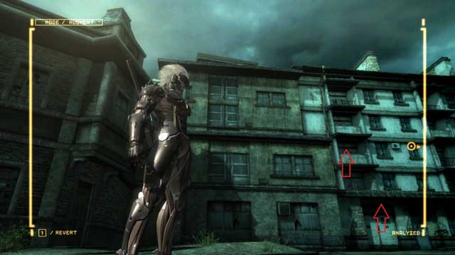 Climb onto the successive levels (the above screenshot) and, after you reach the highest level, go to the right to find another VRM computer (2/4) around the corner - R-01 Coup dEtat - The Main Campaign - walkthrough - Metal Gear Rising: Revengeance - Game Guide and Walkthrough