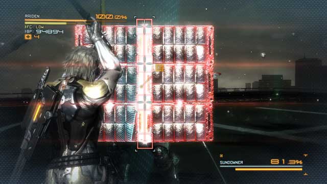 This is how you need to cut through Sundowner's armor - in vertical slashes. - R-04 Hostile Takedown - The Main Campaign - walkthrough - Metal Gear Rising: Revengeance - Game Guide and Walkthrough