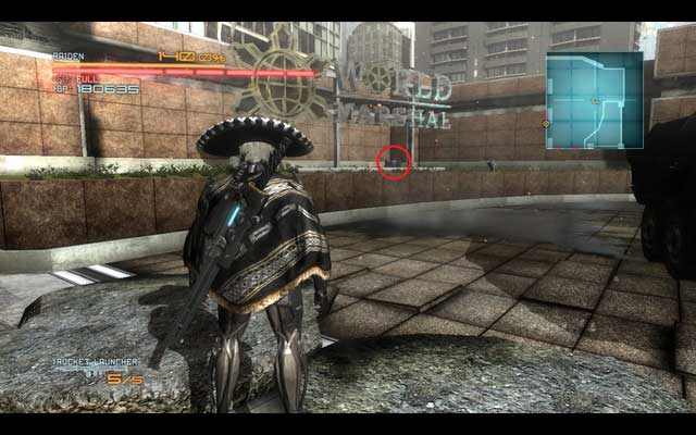 Location of the crate with an Endurance Plus. - R-05 Escape From Denver - The Main Campaign - walkthrough - Metal Gear Rising: Revengeance - Game Guide and Walkthrough