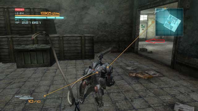 The way to another crate with Endurance Plus inside. - Abkhazia Dilapidated Town - DLC - Blade Wolf - walkthrough - Metal Gear Rising: Revengeance - Game Guide and Walkthrough