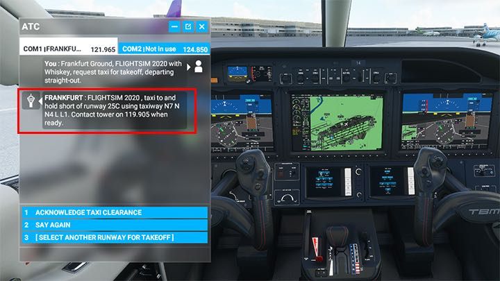 Important Ground handling information are: N7 N N4 L L1 and runway 25C. - Microsoft Flight Simulator: Taxi to the runway - Advanced Flying - Microsoft Flight Simulator 2020 Guide