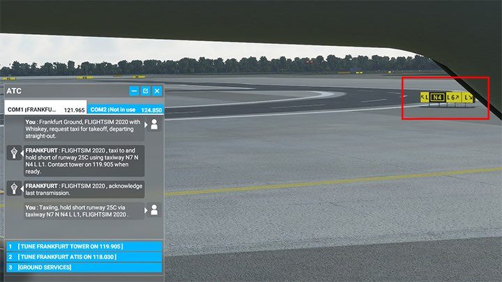 The nearest taxi lanes are L5 and L4 - Microsoft Flight Simulator: Taxi to the runway - Advanced Flying - Microsoft Flight Simulator 2020 Guide