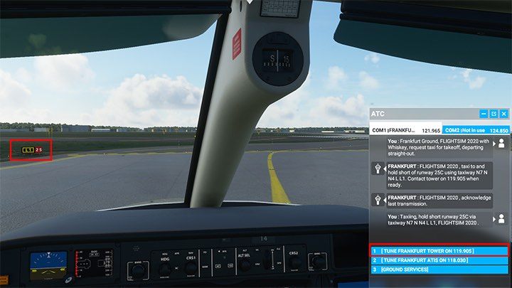 Select the Request Request Take-Off dialog option and then the Acknowledge option - Microsoft Flight Simulator: Taxi to the runway - Advanced Flying - Microsoft Flight Simulator 2020 Guide