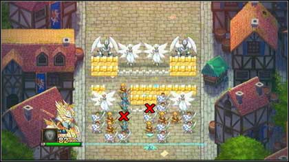 Remove the grey wall in front of the Swordsman and afterwards get rid of the yellow Archer standing between the blue Spearmen - Holy Griffin Empire - Battle puzzles - Might & Magic: Clash of Heroes - Game Guide and Walkthrough