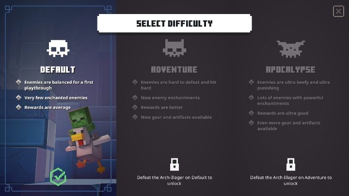 In addition to the map difficulty levels, the game also features general difficulty levels - Minecraft Dungeons: Weapons - how to get a better one? Difficulty levels - FAQ - Minecraft Dungeons Guide