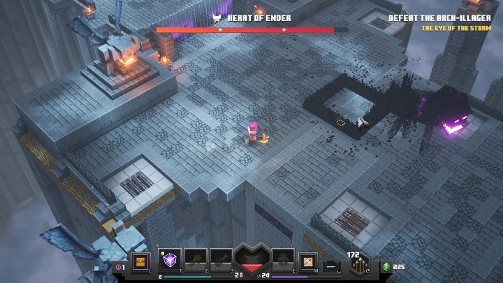 The last attack consists in spawning black spots - you will lose a lot of health points if you step on them - Minecraft Dungeons: Arch-Illager boss fight walkthrough - Bosses - Minecraft Dungeons Guide