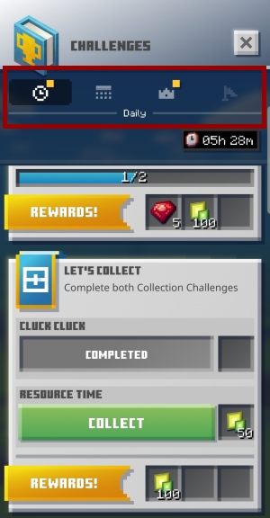 You can track your progress by using a special menu, which you can open from the Other tab - available in the map mode during gameplay - How does the challenge system work in Minecraft Earth? - FAQ - Minecraft Earth Guide