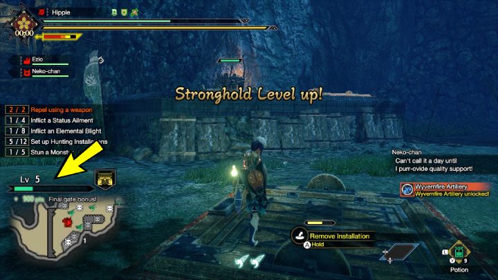 You will find the level of your Stronghold on the left side of the screen, above the minimap - Monster Hunter rise: Rampage - what is it? - Village - Monster Hunter Rise Guide