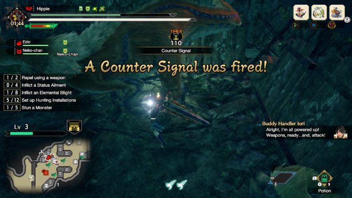 The counterattack signal will activate from time to time while you're dealing with the waves of monsters - Monster Hunter Rise: Fury S Rank - how to obtain? - Village - Monster Hunter Rise Guide