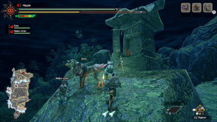 The third old message is located in area 12, on a hill next to a small chapel - Monster Hunter Rise: Old Messages - Shrine Ruins, collectibles, map - Temple Ruins - Monster Hunter Rise Guide