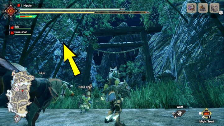 The sixth Old Message is located between areas 7 and 8 - Monster Hunter Rise: Old Messages - Shrine Ruins, collectibles, map - Temple Ruins - Monster Hunter Rise Guide