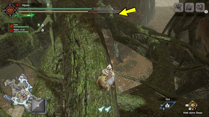 The second Old Message is located in area 4, on a tree branch - Monster Hunter Rise: Old Messages - Flooded Forest, collectibles, map - The Sunken Forest - Monster Hunter Rise Guide