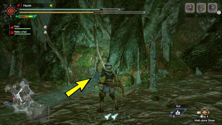 The fifth Old Message is located in a small cave, in the underground of area 10 - Monster Hunter Rise: Old Messages - Flooded Forest, collectibles, map - The Sunken Forest - Monster Hunter Rise Guide