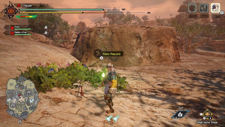 The forth Old Message is hidden in the bushes near area 11 - Monster Hunter Rise: Old Messages - Sandy Plains, collectibles, map - Sand Plains - Monster Hunter Rise Guide