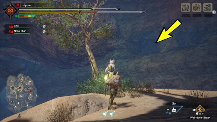 The sixth Old Message is located underground of area 5, near sub-camp 1 - Monster Hunter Rise: Old Messages - Sandy Plains, collectibles, map - Sand Plains - Monster Hunter Rise Guide