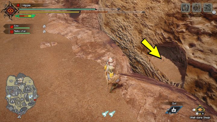 The eighth Old Message is located in area 4, at the edge of the map - Monster Hunter Rise: Old Messages - Sandy Plains, collectibles, map - Sand Plains - Monster Hunter Rise Guide