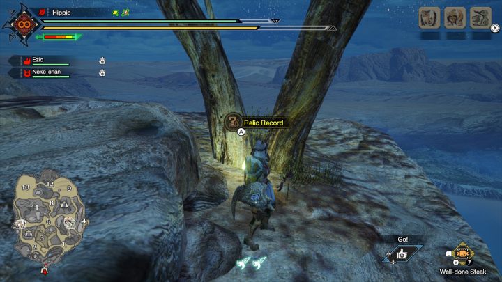 The eighth Rampage Old Message is on a rock above the main camp - Monster Hunter Rise: Old Messages - Sandy Plains, collectibles, map - Sand Plains - Monster Hunter Rise Guide