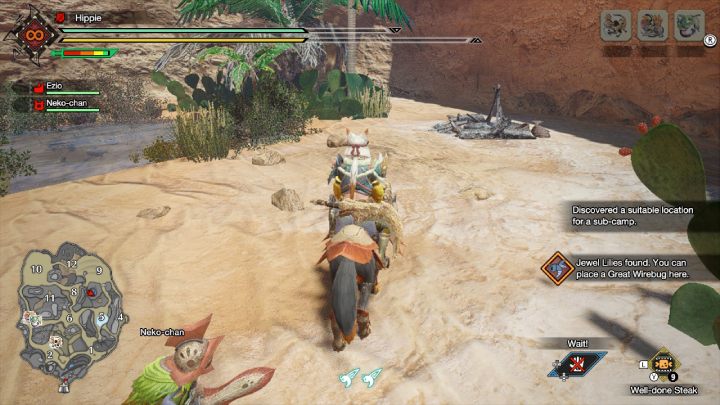 Sub-camp 2 is located near areas 8 and 9, by small water tank - Monster Hunter Rise: Sub-camp - Sandy Plains, collectibles, map - Sand Plains - Monster Hunter Rise Guide