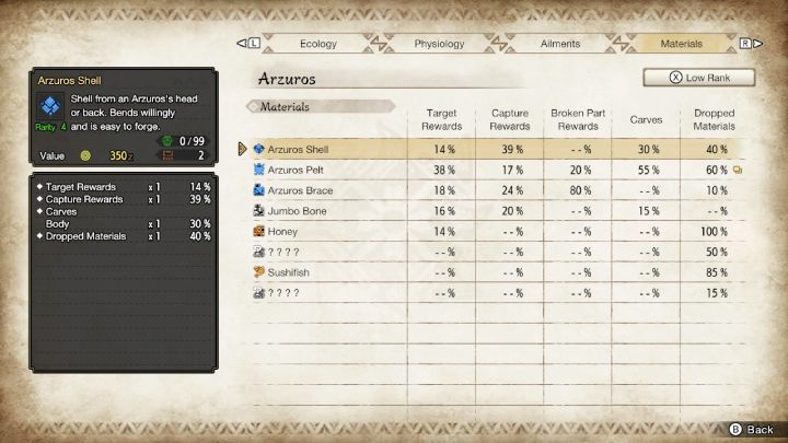 After you successfully hunt a monster for the first time, information about the probability of receiving certain materials by capturing or killing the monster will appear in the Hunter's notes - Monster Hunter Rise: Monster - how to capture? - Fighting and hunting - Monster Hunter Rise Guide