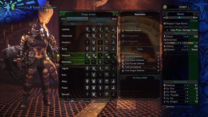 Vespoid armor - stats and resistances - Armors - Low Rank in Monster Hunter World - Workshop - Monster Hunter World Game Guide