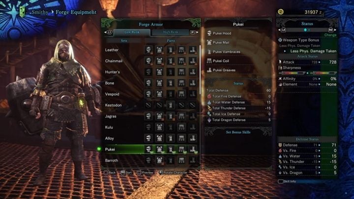 Pukei armor - stats and resistances - Armors - Low Rank in Monster Hunter World - Workshop - Monster Hunter World Game Guide