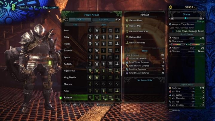 Rathian Armor - stats and resistances - Armors - Low Rank in Monster Hunter World - Workshop - Monster Hunter World Game Guide
