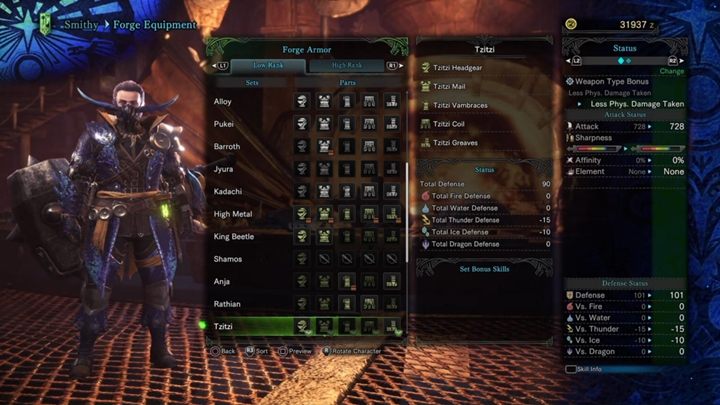 Tzitzi Armor - stats and resistances - Armors - Low Rank in Monster Hunter World - Workshop - Monster Hunter World Game Guide