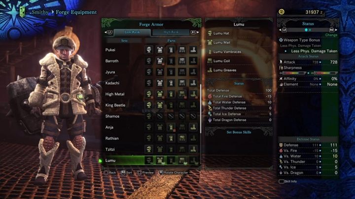 Lumu Armor - stats and resistances - Armors - Low Rank in Monster Hunter World - Workshop - Monster Hunter World Game Guide