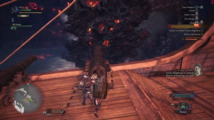 Load the cannons and fire at the beast. - The Battle with Zorah Magdaros in Monster Hunter World - combat, tactics & how to defeat - End Game - Monster Hunter Generations Game Guide