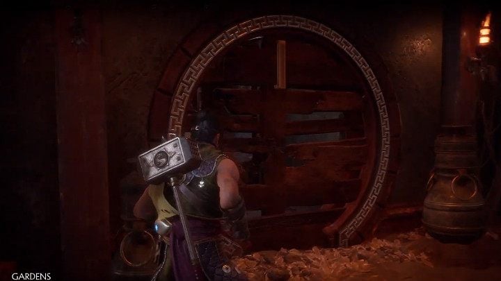 Go towards the small bridge and continue your journey until you reach the round door barricades with boards (coordinates 4993, 3577) - Krypt - riddles, puzzles and secrets - Game modes - Mortal Kombat 11 Guide and Tips