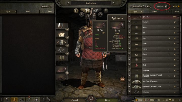 Information about current inventory capacity can be found in the equipment menu. - Mount and Blade 2 Bannerlord: Beginners Guide - Basics - Mount and Blade 2 Bannerlord Guide