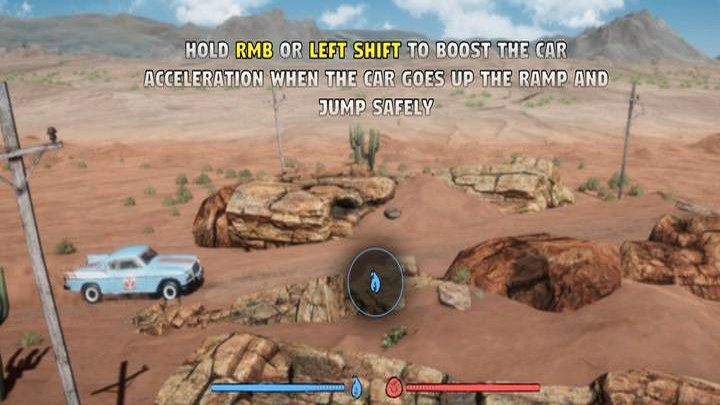 RMB/Shift activates a boost - you will need it to launch from ramps that start appearing in the 2nd or 3rd part of the stage - Mr Prepper: Desert - how to explore by car? - FAQ - Mr Prepper Guide