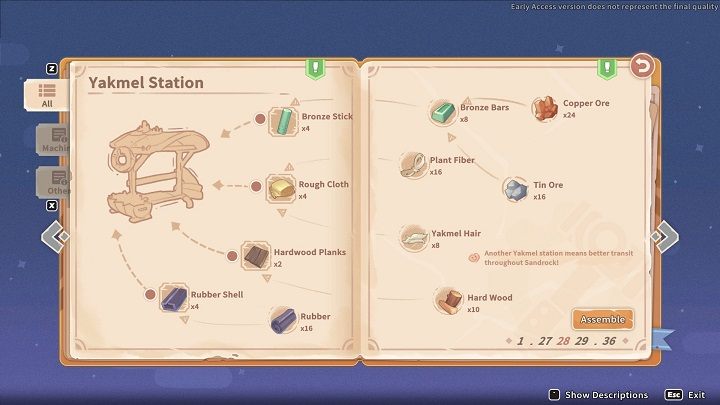 Approach Assemby Station and choose the Yakmel Station blueprint - My Time at Sandrock: Get Conyakted - walkthrough - Side missions - My Time at Sandrock Guide, Walkthrough